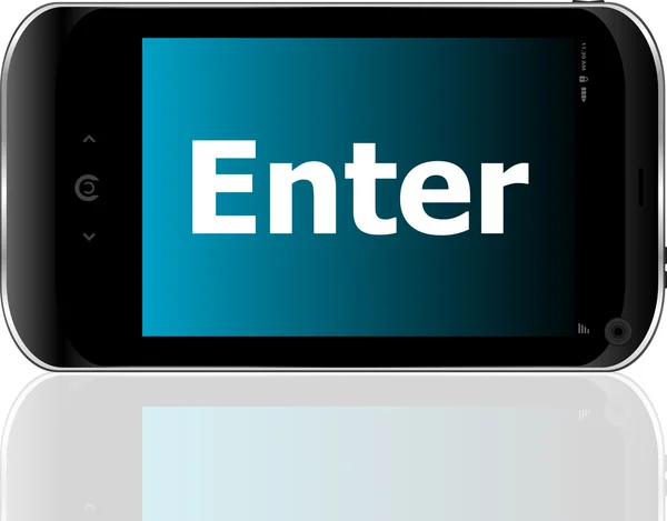 Concepto de desarrollo web: smartphone con word enter en pantalla — Foto de Stock