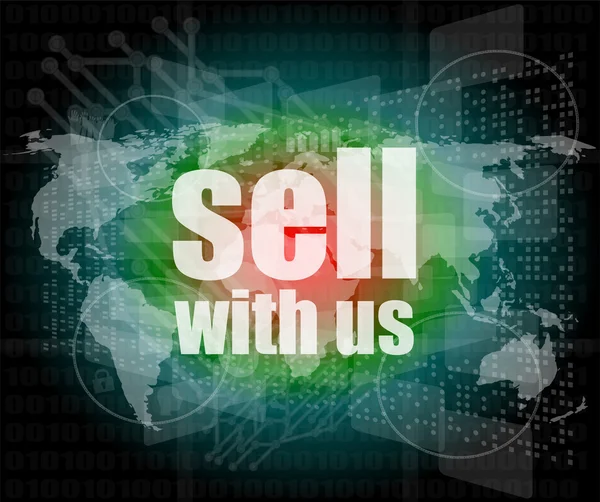 Vender con nosotros palabra en la pantalla digital — Foto de Stock