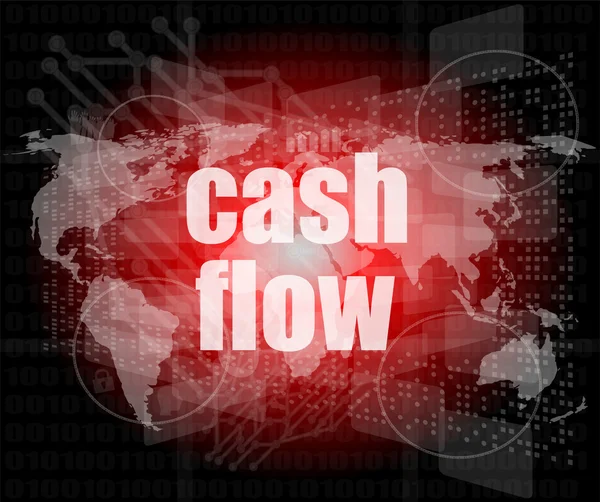 Palavras de negócios fluxo de caixa na tela digital mostrando sucesso financeiro — Fotografia de Stock