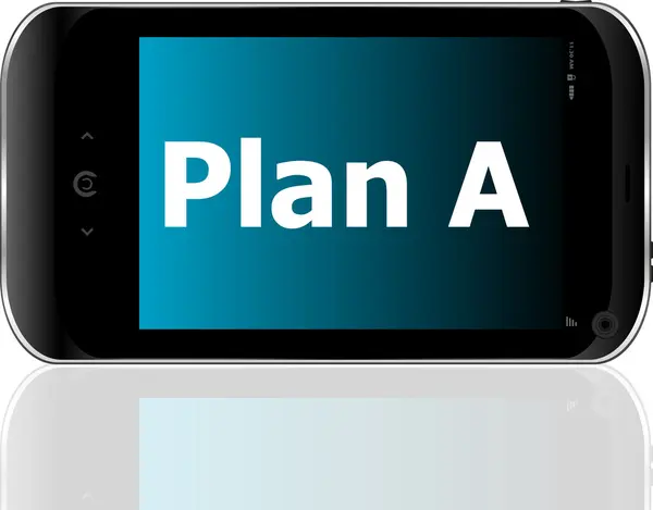 Plan een woord op slimme mobiele telefoon met blauw scherm — Stockfoto