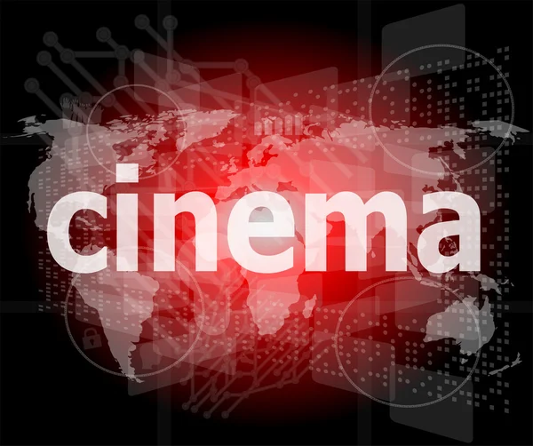 Parola del cinema sullo schermo digitale con mappa del mondo — Foto Stock