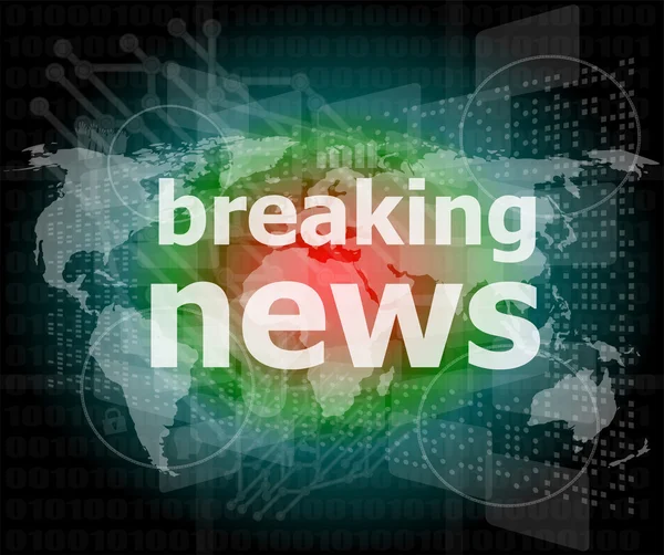 News and press concept: words breaking news on digital screen — Stock Photo, Image