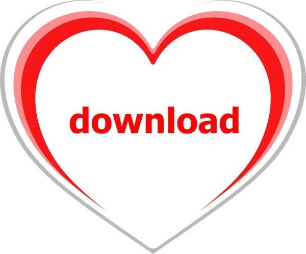 Conceito de internet, palavra de download no coração do amor — Fotografia de Stock