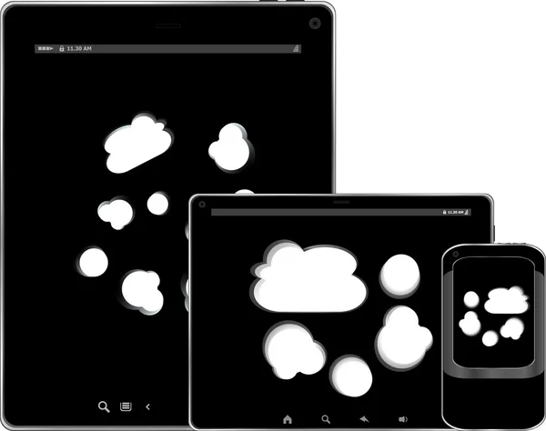 Smarta mobiltelefon och digital TabletPC med moln på skärmen — Stockfoto