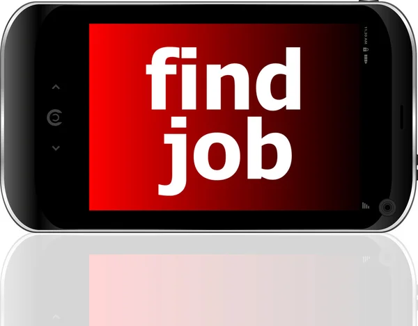 Smartphone con word find lavoro in mostra, concetto di business — Foto Stock