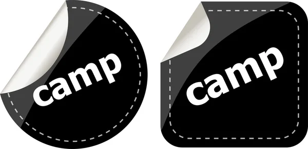 Conjunto de pegatinas de palabra de campamento, botón icono web —  Fotos de Stock
