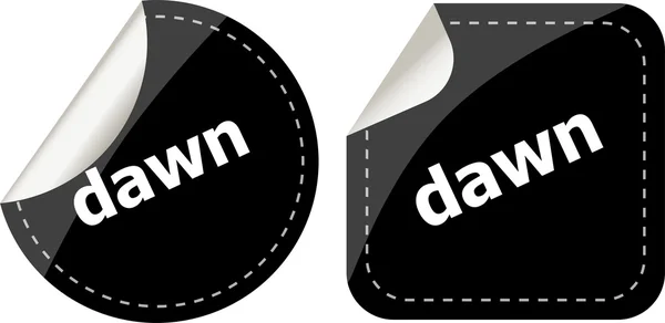 Світанкове слово на чорних наклейках набір веб-кнопок, мітка, піктограма — стокове фото