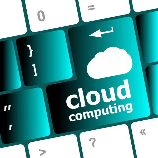 Concepto de computación en nube que muestra el icono de nube en la clave del ordenador —  Fotos de Stock