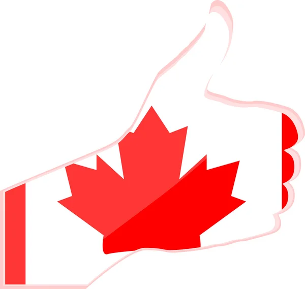 Hand with thumb up gesture in colored canada national flag — Stock Photo, Image