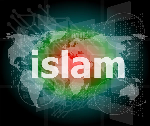 Islam, sfondo hi-tech, touch screen business digitale — Foto Stock