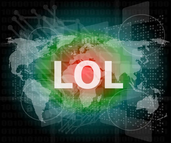 Concepto social: palabras lol es un marketing en pantalla digital — Foto de Stock