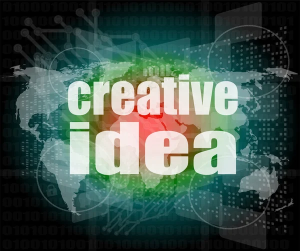 Słowa kreatywnych pomysłów na ekranie cyfrowym. koncepcja działalności gospodarczej — Zdjęcie stockowe