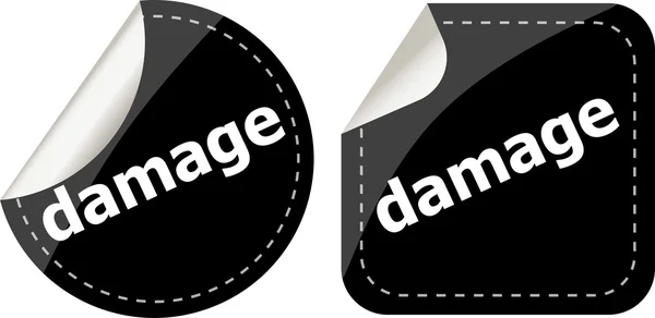 Schadenswort auf schwarzen Aufklebern Web-Knopf-Set, Etikett, Symbol — Stockfoto