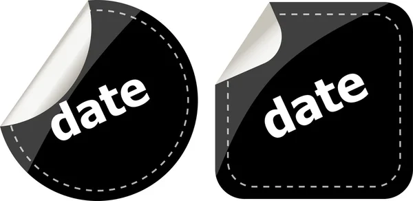 Date mot sur autocollants noirs bouton web ensemble, étiquette, icône — Photo