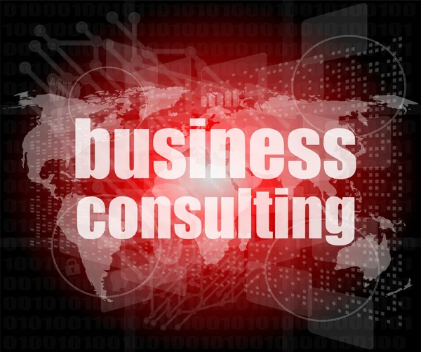 Słowa business consulting na ekranie cyfrowym, koncepcja biznesu — Zdjęcie stockowe