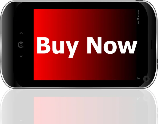 Smartphone con palabra comprar ahora en pantalla, concepto de negocio —  Fotos de Stock