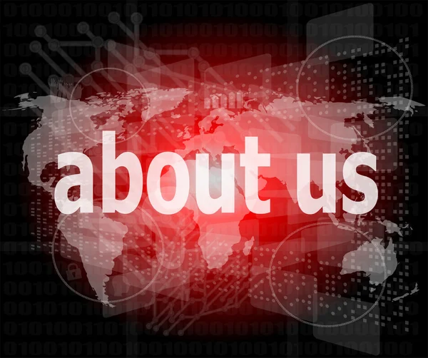 Pixelated words about us on digital screen, business concept — Stock Photo, Image