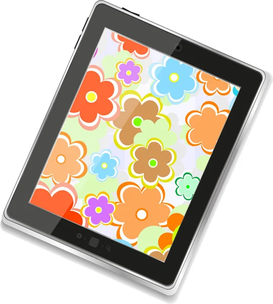 Tablet pc with flowers on screen, digital smarphone — стоковое фото