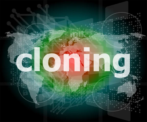 Cloning word, backgrounds touch screen with transparent buttons. concept of a modern internet — Stock Photo, Image