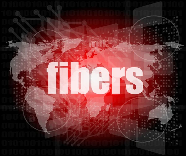 Palabra de fibras en la pantalla digital, interfaz de control de misión de alta tecnología — Foto de Stock