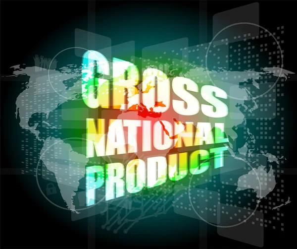 Palabra del producto nacional bruto en la pantalla táctil digital — Foto de Stock