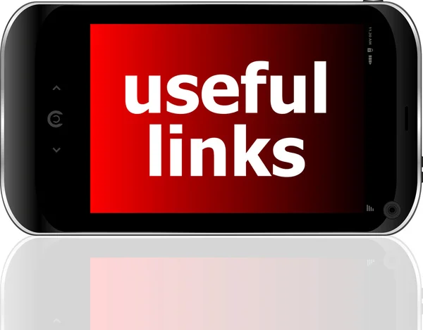 Useful links word on smart mobile phone, internet concept — Stock Photo, Image