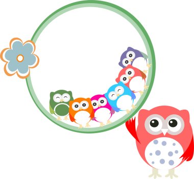 çiçekler ve baykuş arka plan ile erkek bebek kart