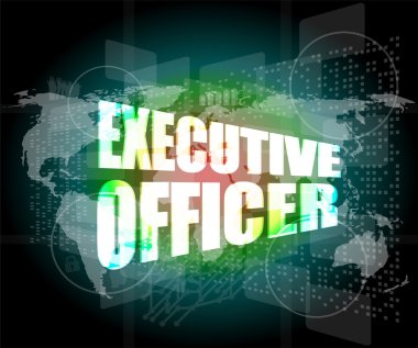 Dünya Haritası dijital ekran zemin üzerine İcra Kurulu kelimeler