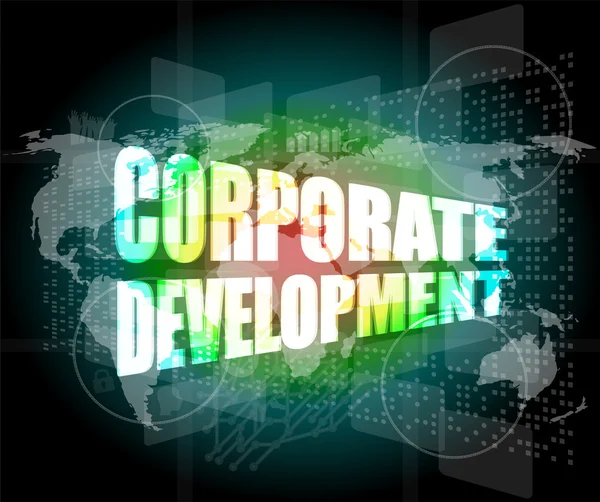 Corporate development words on digital screen with world map — Stock Photo, Image