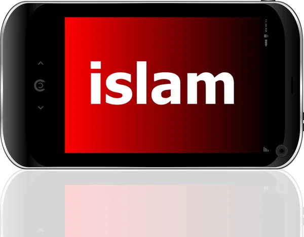 Ислам слово на смартфоне, социальная концепция — стоковое фото