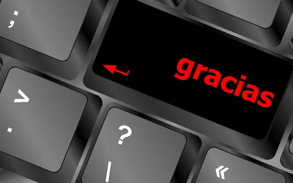 Teclas de teclado do computador com palavra Gracias, espanhol obrigado — Fotografia de Stock