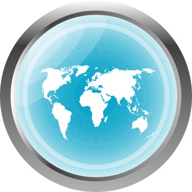 Dünya Haritası üzerinde beyaz izole mavi düğme