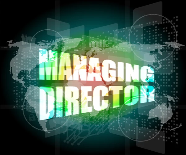 managing directors words on digital screen background with world map