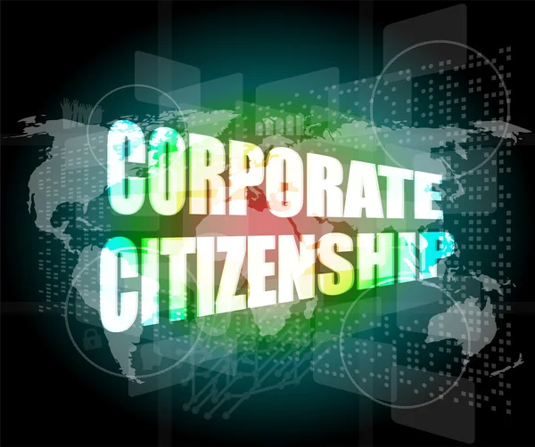 Corporate Citizenship Wörter auf digitalem Bildschirm mit Weltkarte — Stockfoto