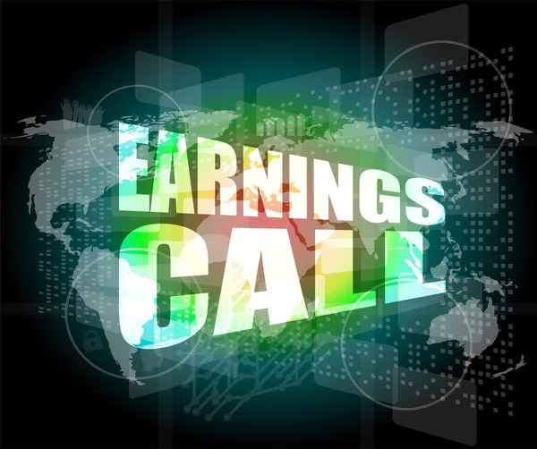 Earnings call words on touch screen interface — Stock Photo, Image