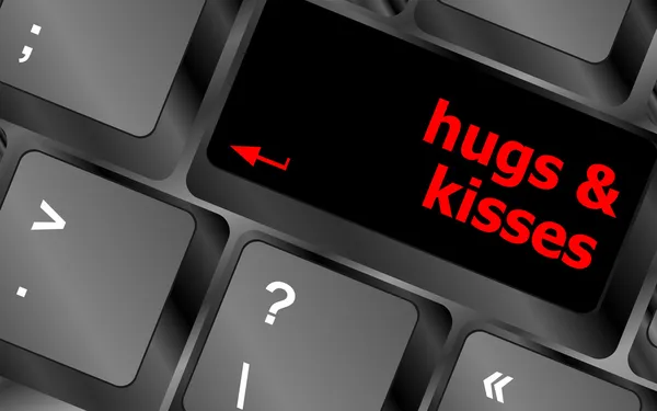 Hugs and kisses words on computer keyboard keys — Stock Photo, Image
