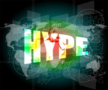 hype word on digital screen background with world map clipart
