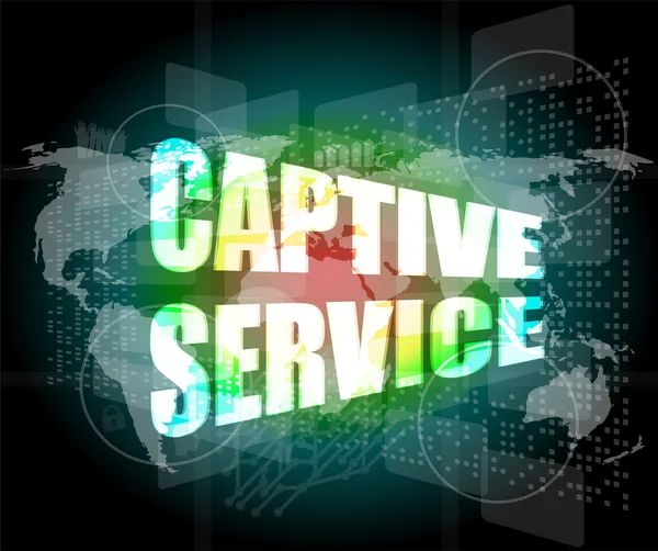 Captive service words on digital touch screen and world map — Stock Photo, Image