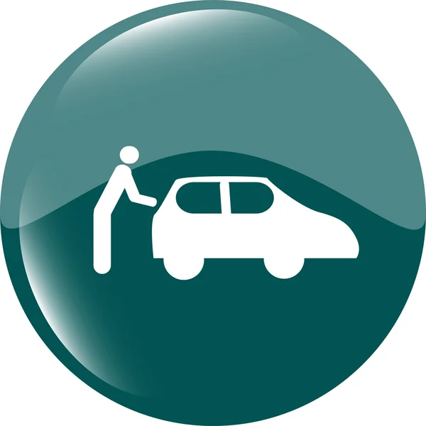 Hombre y coche en el icono web (botón) aislado en blanco — Foto de Stock