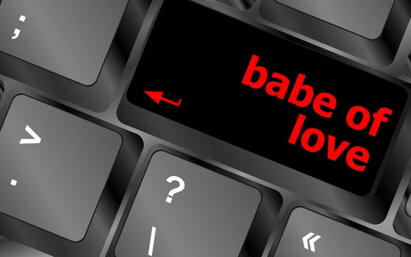 Baby of love on key or keyboard showing internet dating concept — стоковое фото