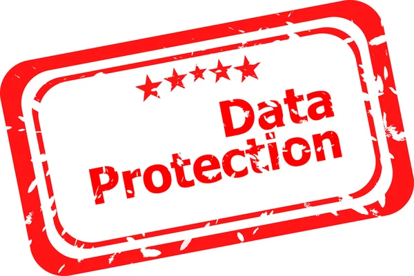 Beyaz bir arka plan üzerinde veri koruma kırmızı lastik damgası — Stok fotoğraf