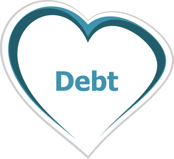 Marketingový koncept, slovo dluh na lásku srdce — ストック写真