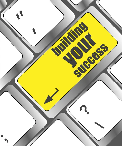 Building your success words on button or key showing motivation for job or business — Stock Photo, Image