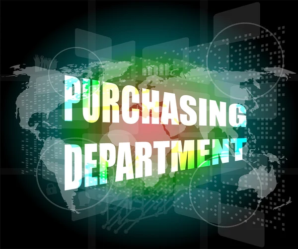 Purchasing department words on digital screen with world map — Stock Photo, Image