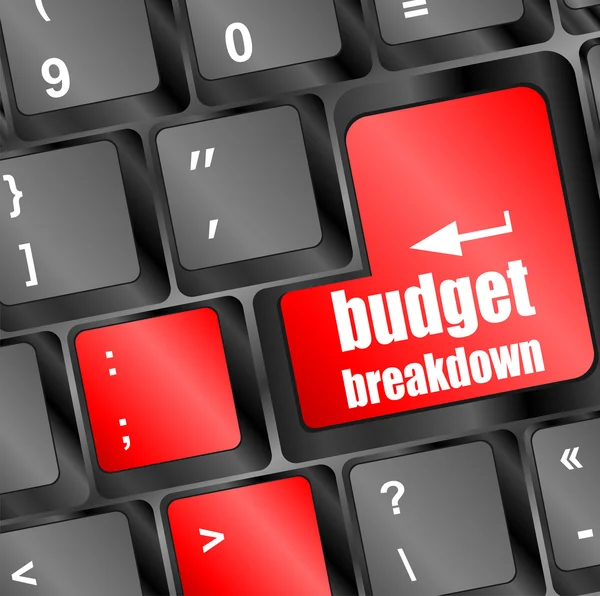 Budget breakdown words on computer pc keyboard keys — Stock Photo, Image