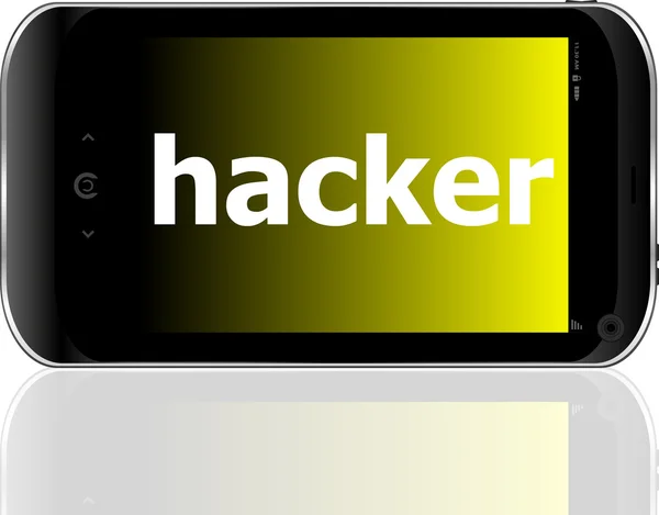 Smartphone con word hacker in mostra, concetto di business — Foto Stock