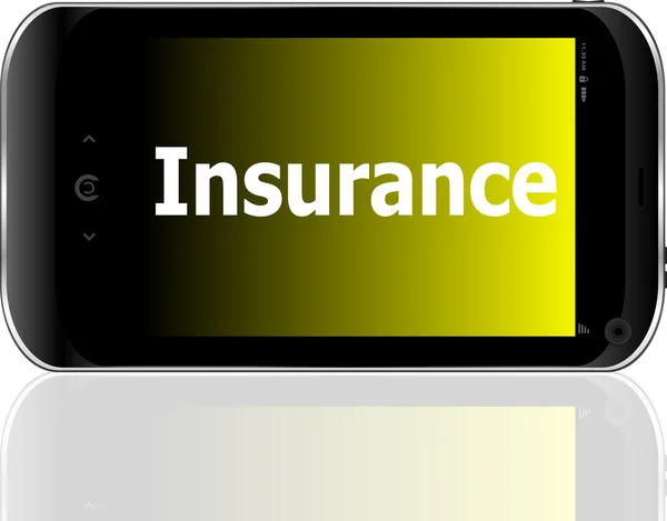 Smartphone s aplikací word pojištění na displeji, obchodní koncepce — Stock fotografie