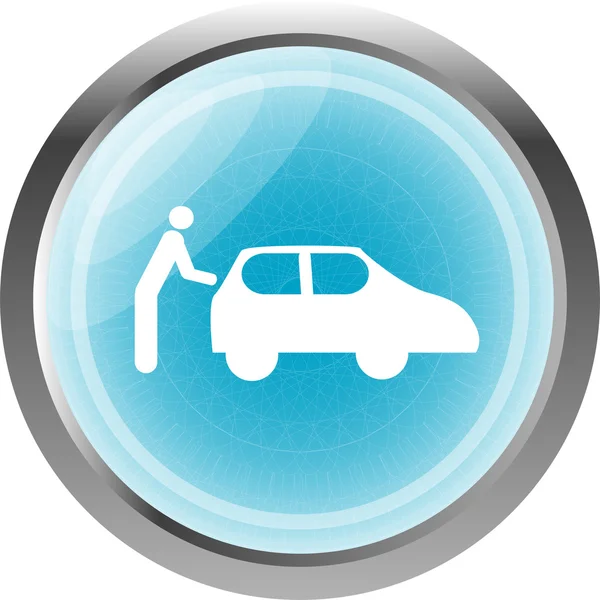 Man och bil på websikonen (knapp) isolerad på vit — Stockfoto