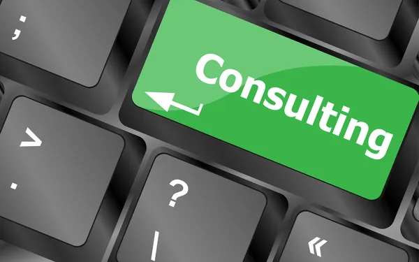 Toetsenbord met sleutel consulting, business concept — Stockfoto