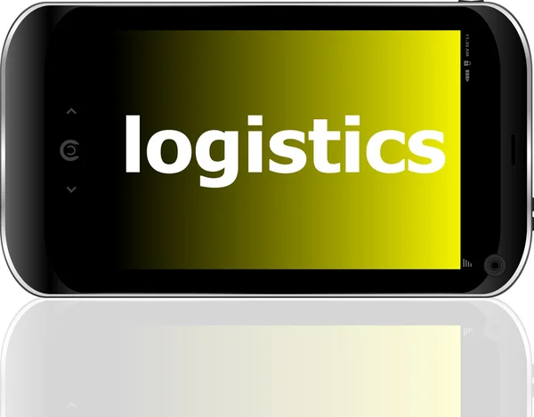 Smartphone com logística de palavras em exibição, conceito de negócio — Fotografia de Stock